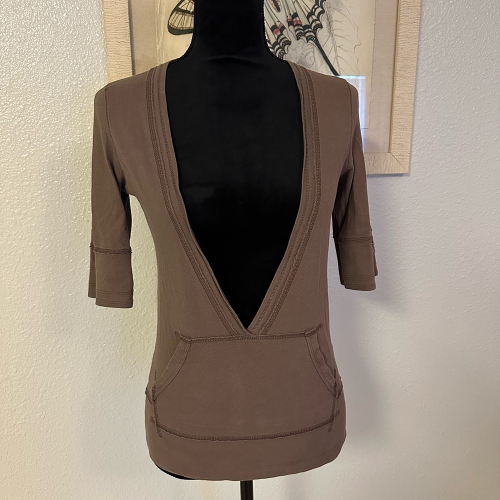 Y2K Vintage Abercrombie & Fitch Deep V Neck 3/4 Sleeve Brown Top NWOT